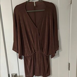 Mittoshop Brown Wrap Blouse with Relaxed Fit and 3/4 Sleeves